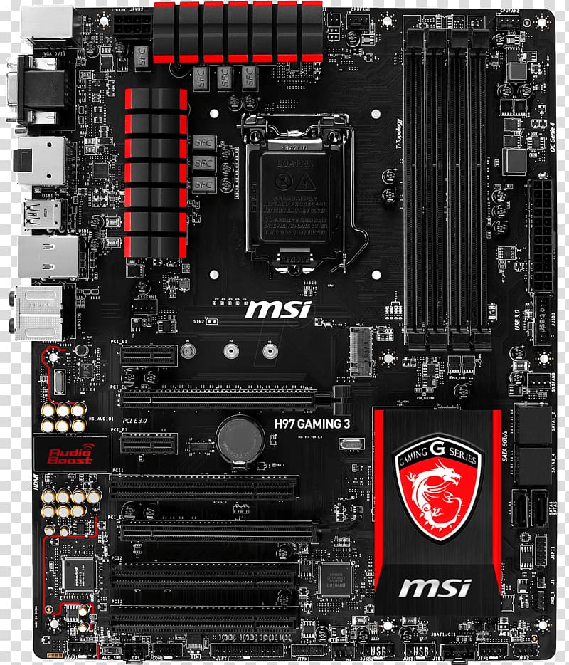 Motherboard LGA 1150 MSI Z97 GAMING 3 ATX, Computer transparent background PNG clipart