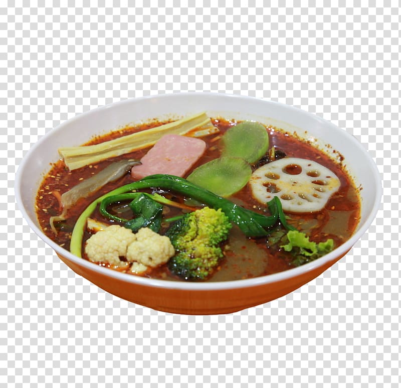 Laksa Chinese cuisine Thai cuisine Gumbo Noodle, The real broccoli spicy noodles transparent background PNG clipart