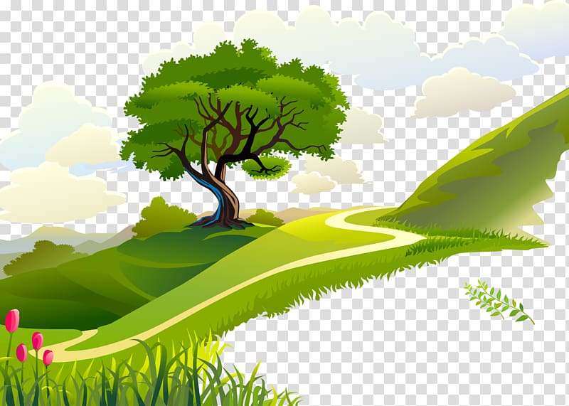 green tree on mountain, Morning Quotation , Forest transparent background PNG clipart