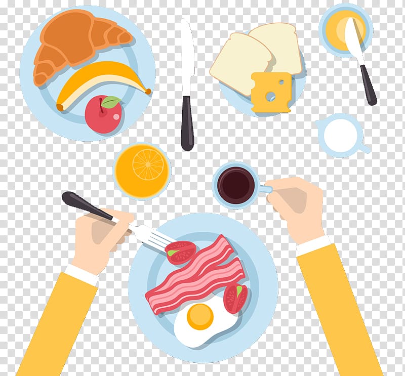 Doughnut Full breakfast Fried egg, Healthy Breakfast plan view material transparent background PNG clipart