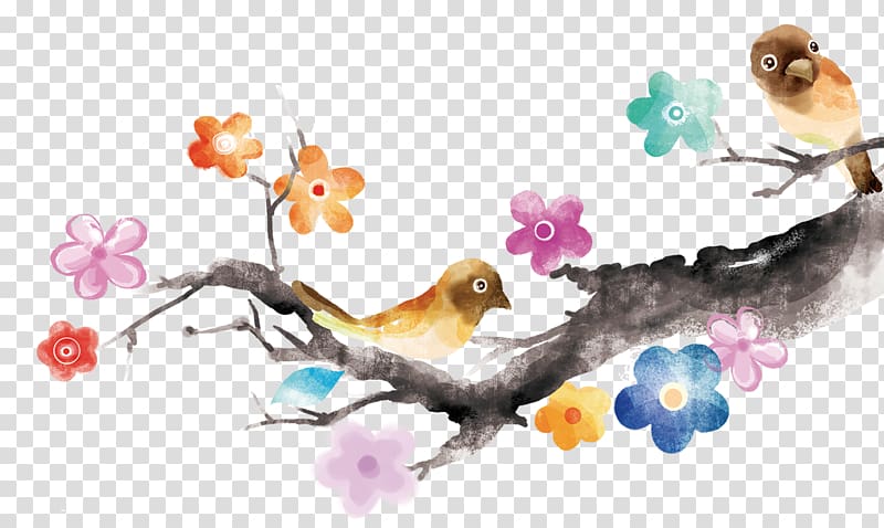 Ink Watercolor painting Taobao, Watercolor bird branches transparent background PNG clipart