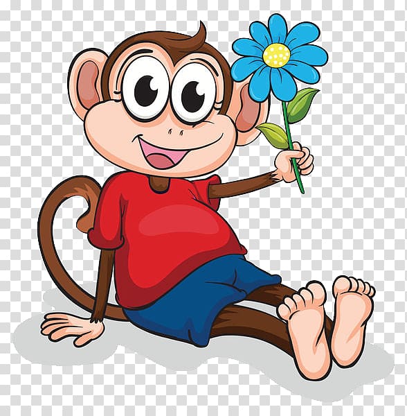 Ape Monkey Cartoon , A monkey with a little flower transparent background PNG clipart