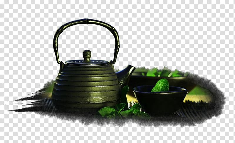 Green tea Camellia sinensis Infusion Health, A pot of Anhua black tea tea material transparent background PNG clipart