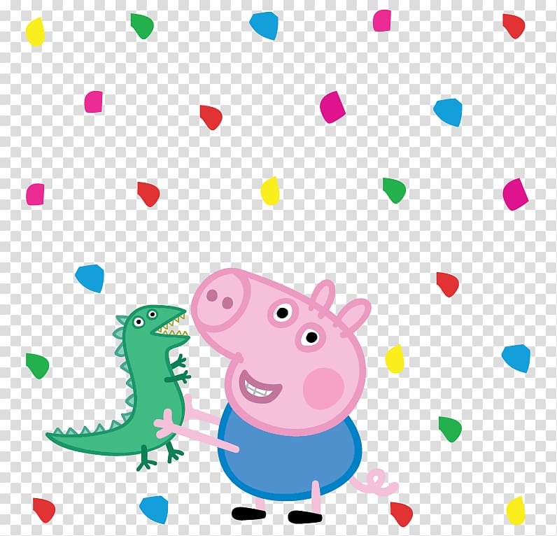 Peppa Pig and dinosaur illustration ], Grampy\'s Dinosaur Park; George\'s New Dinosaur; Captain Daddy Dog; Kylie Kangaroo; The Pet Competition Part 1 Party Child Wall decal, PEPPA PIG transparent background PNG clipart