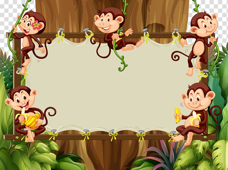 monkey illustration, Cartoon Monkey Illustration, Cute cartoon animals material Borders transparent background PNG clipart