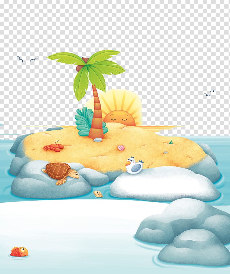 Poster Cartoon Illustration, Cartoon Island Sunrise transparent background PNG clipart