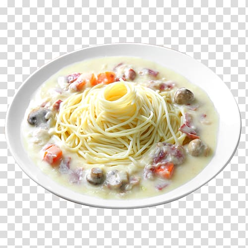 Spaghetti alle vongole Spaghetti aglio e olio Spaghetti alla puttanesca Taglierini Carbonara, ​​bacon transparent background PNG clipart