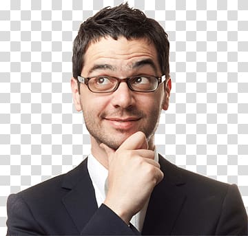 man in black notch lapel suit jacket, Man Glasses Thinking transparent background PNG clipart