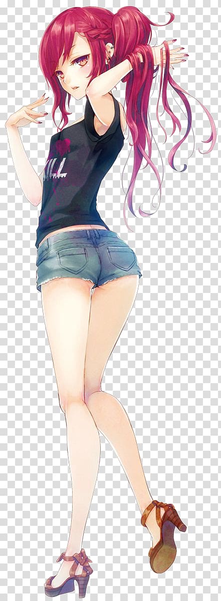 Anime Ecchi Manga Ponytail Red hair, Anime transparent background PNG clipart
