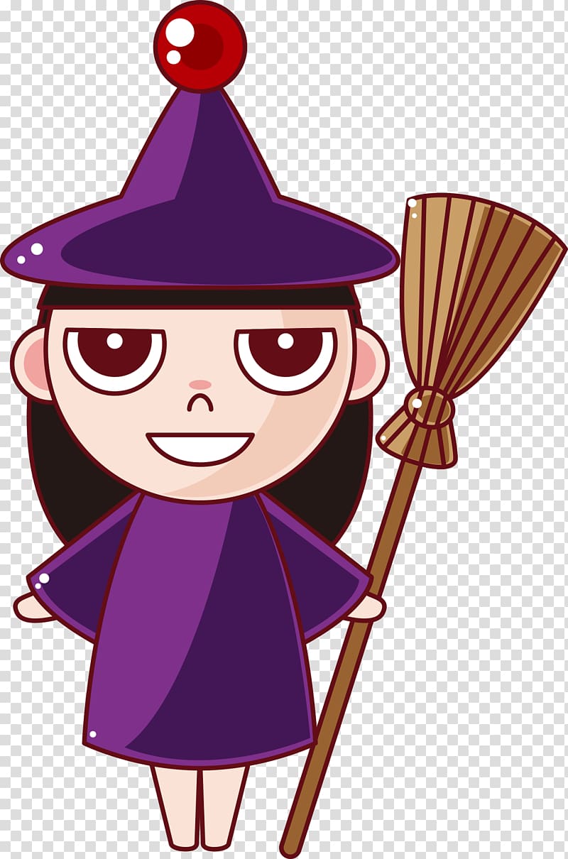 Halloween Cartoon Illustration, Cartoon cute little witch transparent background PNG clipart