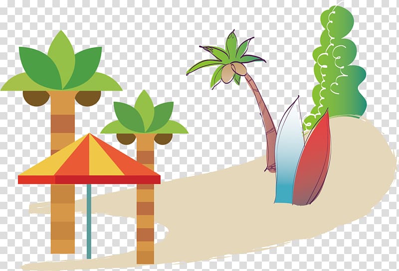 Coconut tree sun umbrella beach transparent background PNG clipart