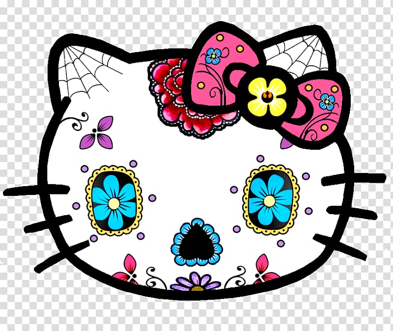Calavera Hello Kitty Skull Day of the Dead, skull transparent background PNG clipart