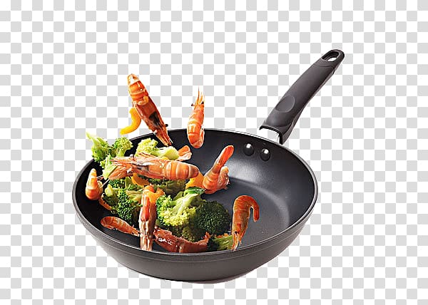 Wok Cooking Frying pan Kitchen stove, Broccoli fried shrimp transparent background PNG clipart