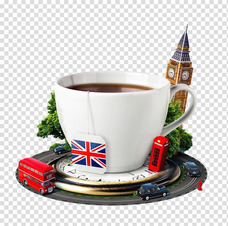London Green tea Tea sandwich Full breakfast, Creative Travel Coffee transparent background PNG clipart