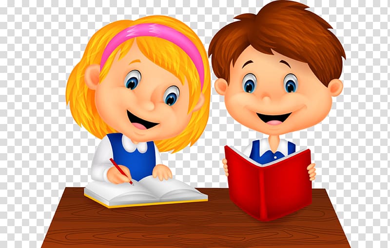 boy and girl illustration, Cartoon Study skills Illustration, Cartoon boy reading a little girl transparent background PNG clipart