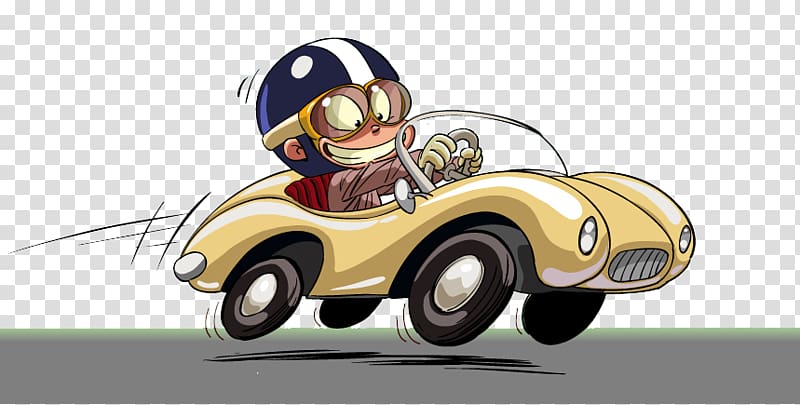 Sports car Cartoon Illustration, Little Monkey drive transparent background PNG clipart