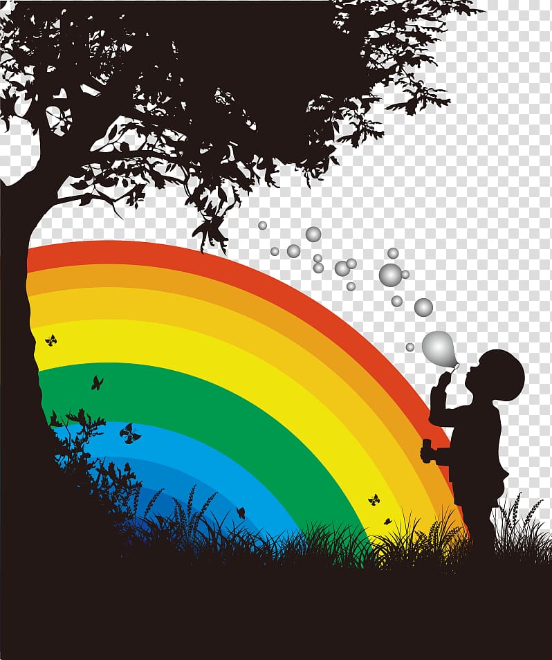 Silhouette Soap bubble Rainbow Child, Rainbow Children transparent background PNG clipart