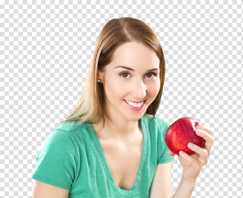 woman holding apple while smiling, Eating Diet Onion Raw foodism Health, Woman with Apple transparent background PNG clipart
