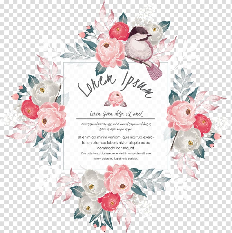 lohem ipsun letter overlay with white and pink flower border illustration, Wedding invitation Flower, Camellia Invitation Letter transparent background PNG clipart