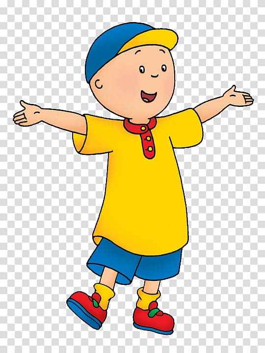 boy wearing yellow shirt, blue shorts, cap, and red shoes , Children\'s television series PBS Kids Character, Cartoon Characters Caillou transparent background PNG clipart