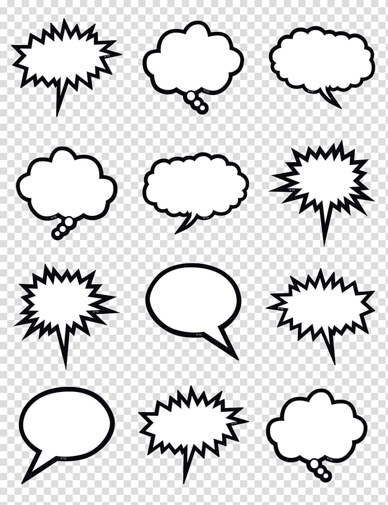 Speech balloon Black and white Line art Thought, COMIC BUBBLE transparent background PNG clipart
