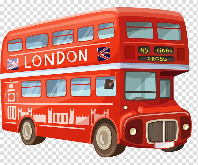 red London 2-layer bus , London Double-decker bus Cartoon, Red bus transparent background PNG clipart