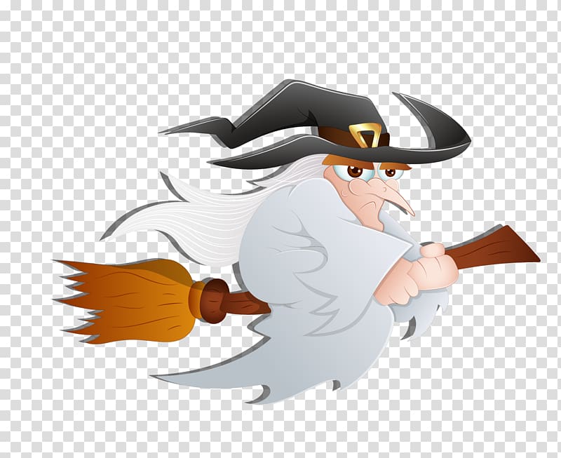 Flightless bird Duck Goose Cygnini, Female cartoon witch riding a broom transparent background PNG clipart