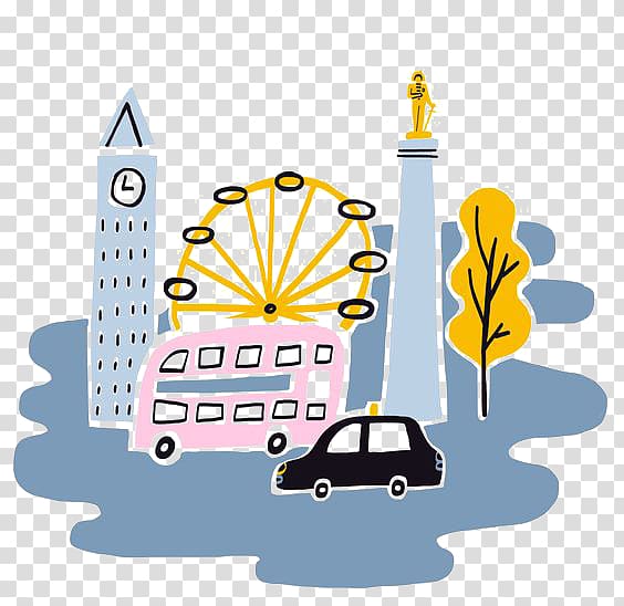 Bus Cartoon Illustration, Cartoon city transparent background PNG clipart