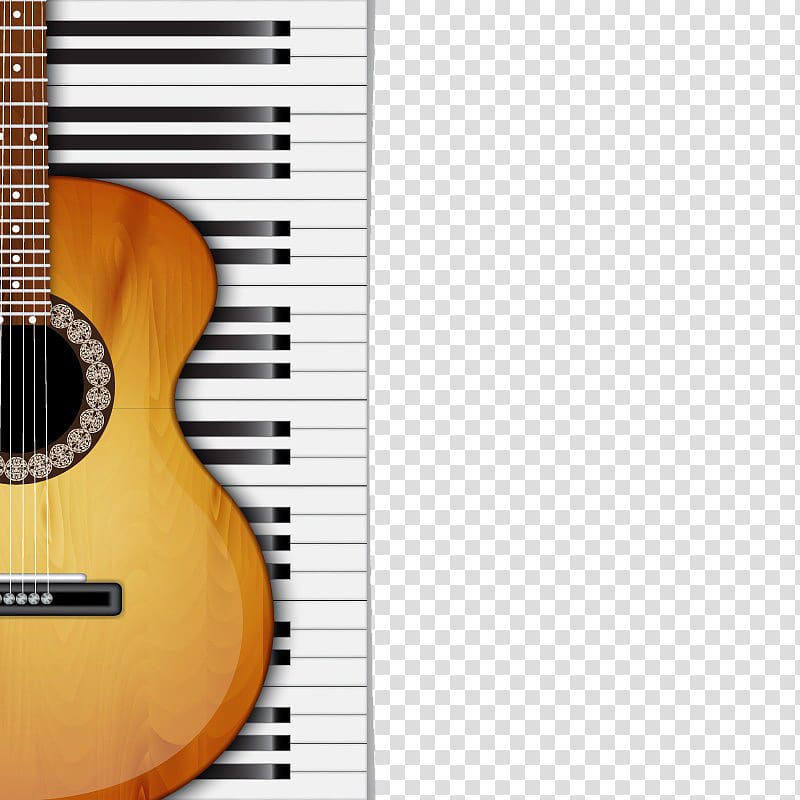 brown dreadnought guitar illustreation, Musical instrument Acoustic guitar Electric guitar, Fashion Guitar and piano keyboard transparent background PNG clipart