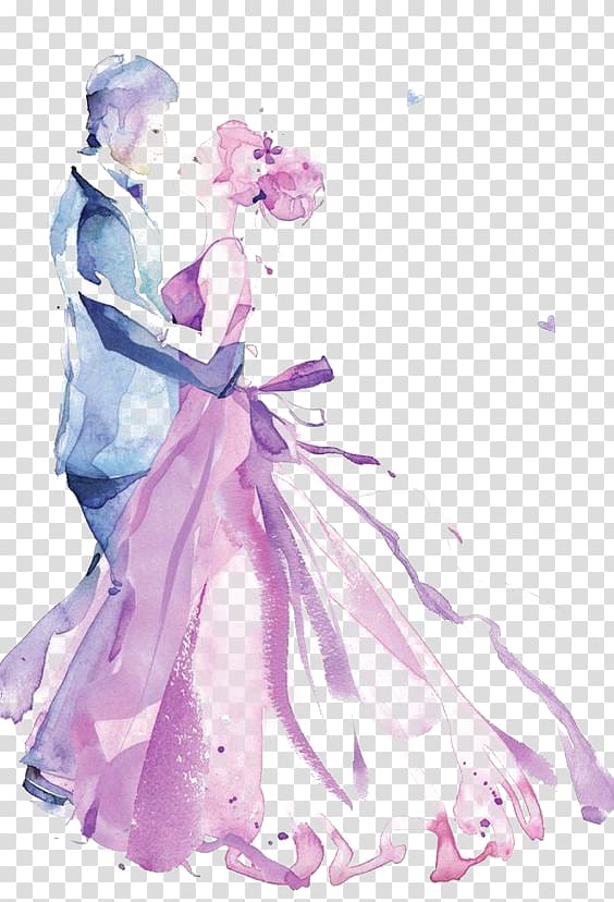 Wedding invitation Watercolor painting Drawing, Hand-painted men and women, man and woman dancing transparent background PNG clipart