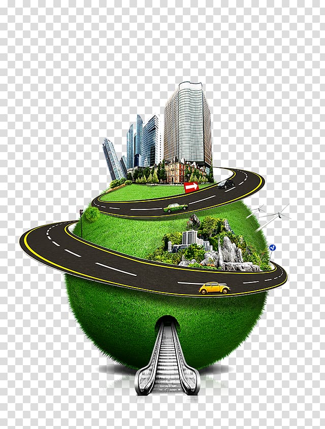 green and gray planet , Earth Architecture Green Highway, Earth City Business Creativity transparent background PNG clipart