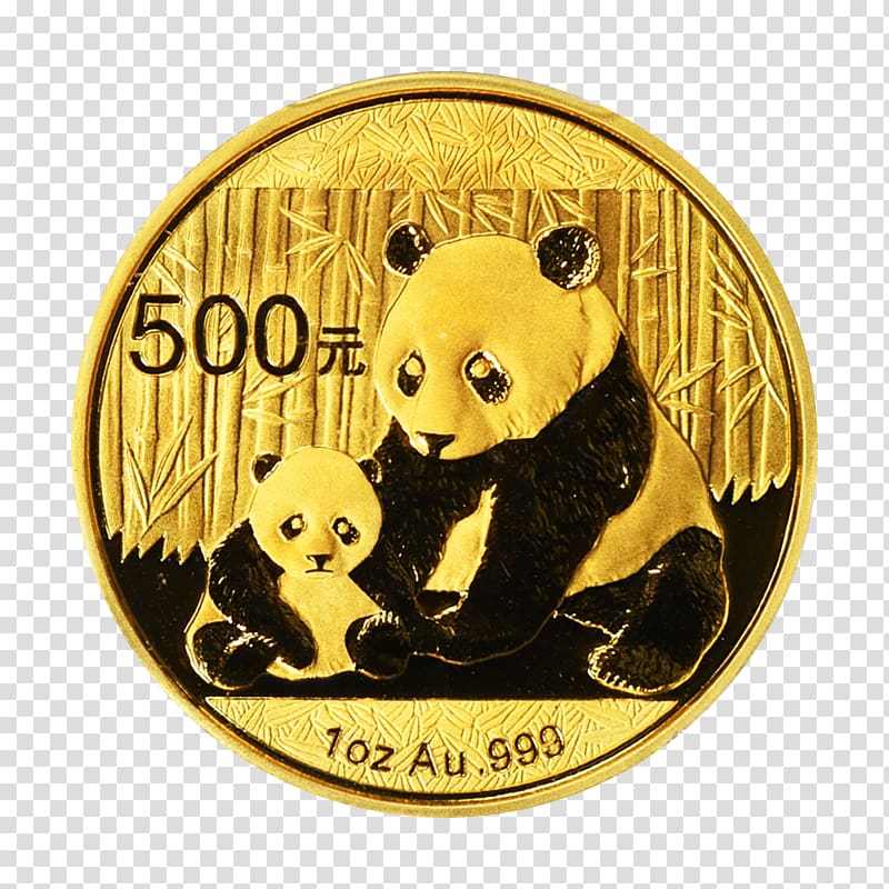Giant panda Chinese Gold Panda Gold coin Bullion coin, gold transparent background PNG clipart