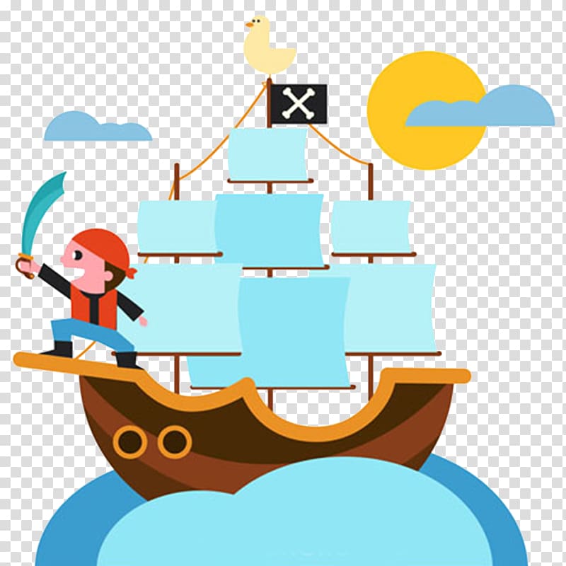 Cartoon Ship Piracy Illustration, Hand painted pirate ship transparent background PNG clipart