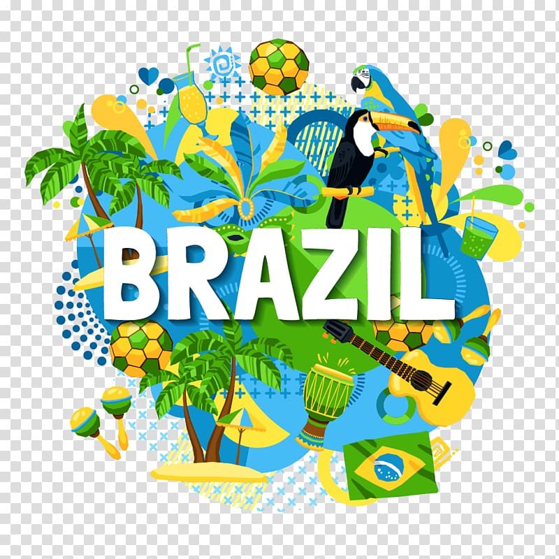 blue and green background with text overlay, Brazilian Carnival Poster Illustration, Brazil World Cup material transparent background PNG clipart