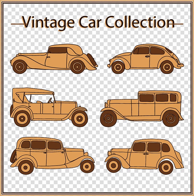 6 vintage cars transparent background PNG clipart