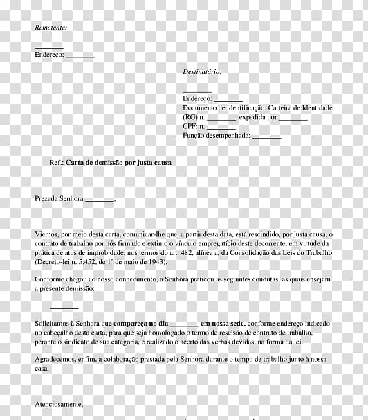 Document Dismissal Justa causa Empregado Letter, empregada domestica transparent background PNG clipart