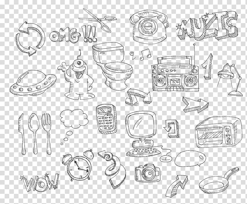 Black and white Drawing Sketch, Cartoon chalk creative transparent background PNG clipart