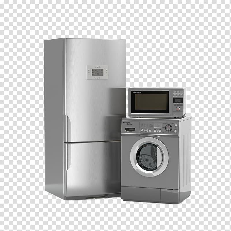 three assorted gray home appliances, Home appliance Washing machine Refrigerator Major appliance Clothes dryer, Household appliances transparent background PNG clipart