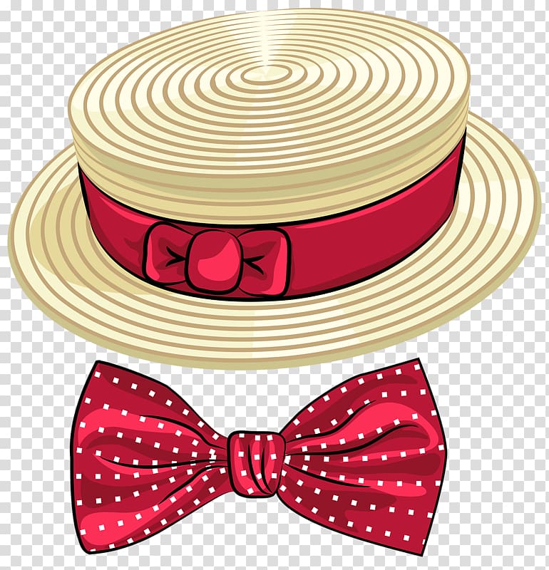 Straw hat Bow tie Fashion accessory Necktie, Round cap transparent background PNG clipart