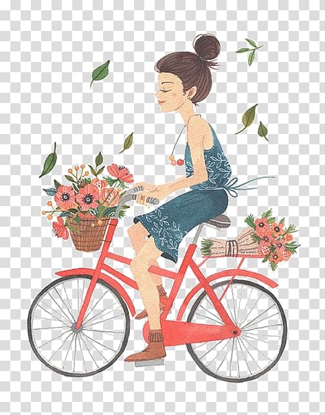 woman riding bicycle, Watercolor painting Drawing Illustrator Illustration, Girl riding a bike transparent background PNG clipart