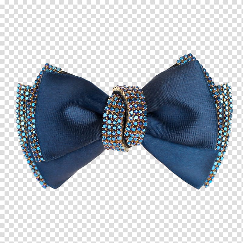 Bow tie Blue Barrette Fashion accessory, Blue diamond bow hair accessories transparent background PNG clipart