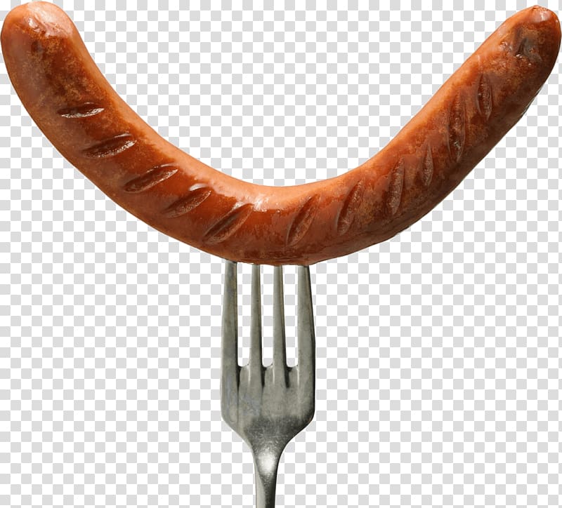 fork with hotdog on top, Sausage On Fork transparent background PNG clipart