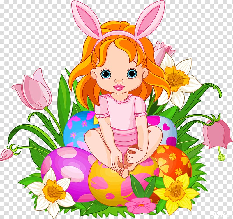 Easter Bunny Easter egg , cute girl transparent background PNG clipart