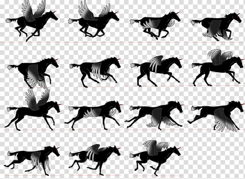 Mustang Animal Sprite Isometric graphics in video games and pixel art, sheet transparent background PNG clipart