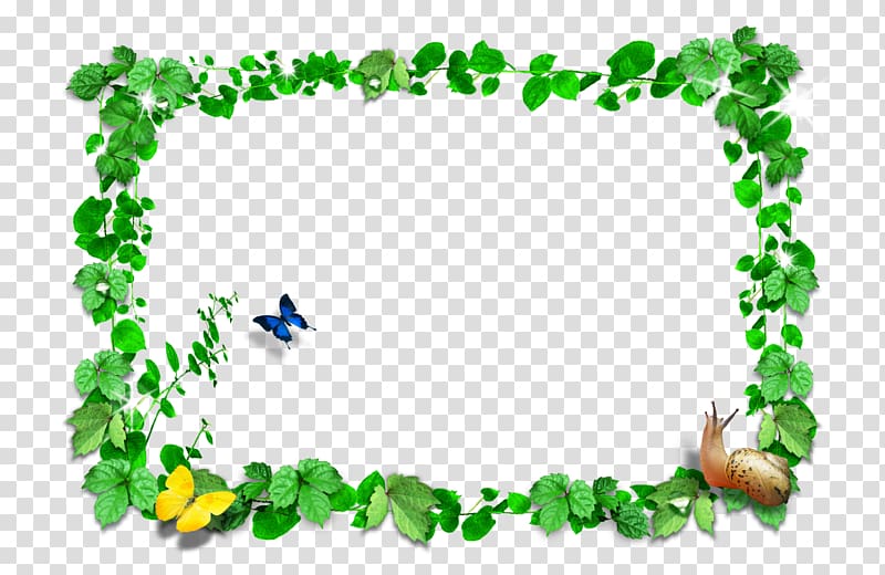 green with butterflies and snail frame , frame Green, Green frame transparent background PNG clipart