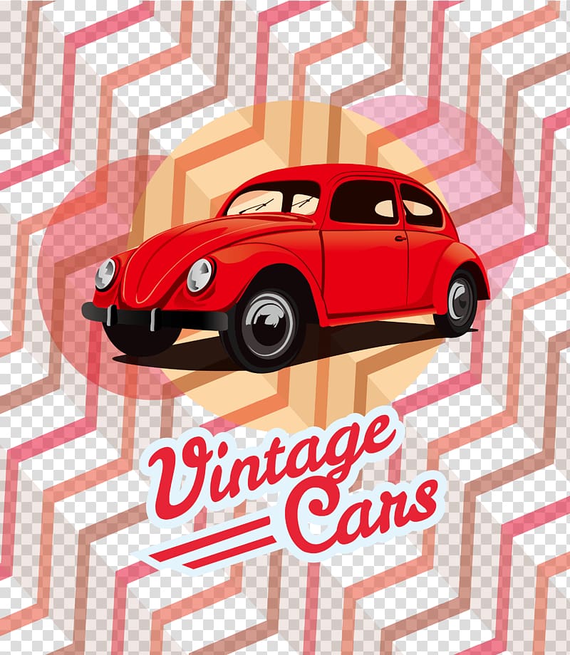 Volkswagen Beetle Car Poster, red retro car poster material transparent background PNG clipart