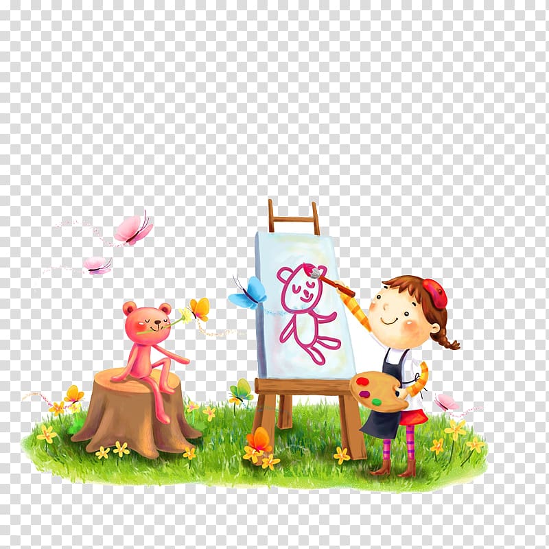 Child Visual arts Drawing Kindergarten, Little girl painting transparent background PNG clipart