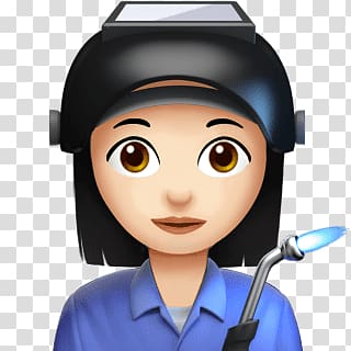 woman with acetylene torch emoticon, Female Factory Worker Apple Emoji transparent background PNG clipart