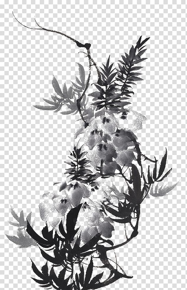 gray petaled flowers, China Ink wash painting, Chinese ink painting flowers transparent background PNG clipart