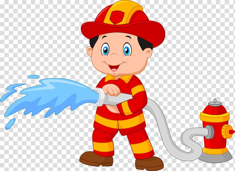 fireman illustration, Firefighter Cartoon Fire hydrant , of firefighters holding hose transparent background PNG clipart